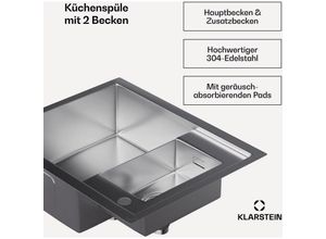 4060656529566 - - Edelstahl Küchenspüle (61x50 cm) inklusive Überlauf & Sieb - hochwertiges Waschbecken für die Küche passend für jeden