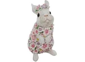 4060898128206 - Dekofigur Hase mit Blumen 25 x 13 x 16 cm weiß rosa lila