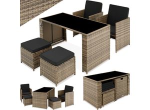 4061173115096 - tectake® Rattan Sitzgruppe für 2 bis 4 Personen UV-beständig inklusive Flaschenöffner zusammenschiebbar