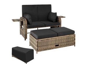 4061173116543 - tectake® Rattan Sofa mit Aluminiumgestell zur Liege wandelbar mit Stauraum und Schutzhülle