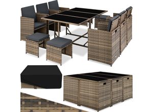 4061173116765 - tectake® Rattan Sitzgruppe für 6 bis 10 Personen UV-beständig zusammenschiebbar inklusive Schutzhülle