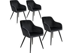 4061173174178 - tectake® 4er Set Esszimmerstuhl gepolstert in Samtoptik schwarze Stahlbeine 58 x 62 x 82 cm