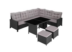 4061173205599 - tectake® Rattan Lounge für 6 bis 8 Personen UV-beständig mit Sicherheitsglasplatten