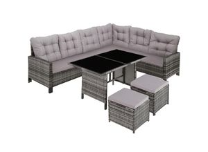 4061173208170 - tectake® Rattan Lounge für 6 bis 8 Personen UV-beständig mit Sicherheitsglasplatten