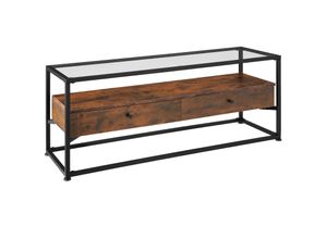 4061173242693 - tectake® Sideboard Industrial Style Platte aus Sicherheitsglas 2 große Schubladen 1215 x 415 x 505 cm