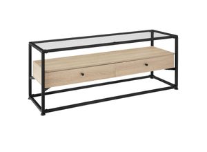 4061173242709 - tectake® Sideboard Industrial Style Platte aus Sicherheitsglas 2 große Schubladen 1215 x 415 x 505 cm