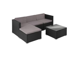 4061173243706 - tectakeÂ® Geflecht Lounge Outdoor-Sitzgruppe Set mit Bank Sessel Hocker Tisch frei kombinierbar Sitzplätze für 3-4 Personen wetterfeste Möbel für Garten Terrasse Balkon - schwarz - Poly-Rattan