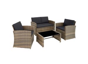 4061173246288 - tectake® Rattan Lounge für 4 Personen UV-beständig mit Sicherheitsglasplatte