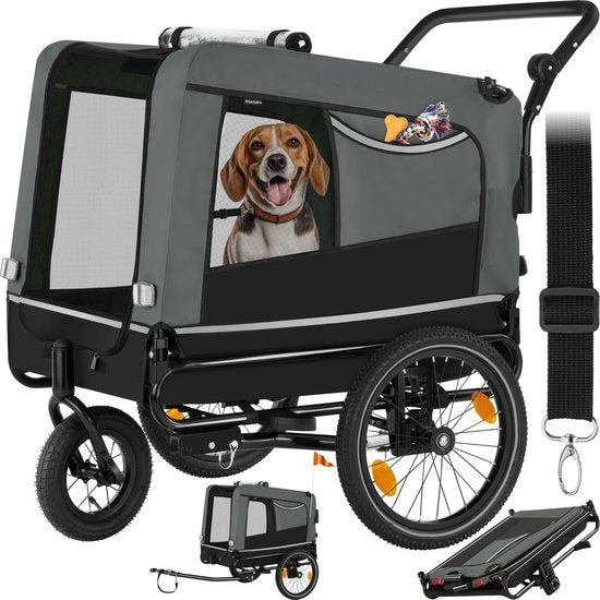 4061173255228 - tectakeÂ® - Dog WoofRider Fahrradanhänger - grau - zusammenklappbar bis zu 40 kg - Hundebuggy Hundekinderwagen - 404947