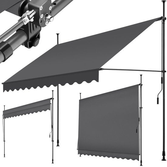 4061173255402 - Tectake - Klemmmarkise - Sonnenschirm a?€ Sonnendach - Verstellbar - Klemmmarkise - Sonnenschirm Balkon - 300 x 180 cm - schwarz grau a?€ Sonnenschirm - 404965