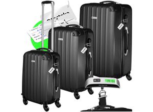 4061173255822 - tectake® 3er Kofferset 3-teilig aus robustem ABS-Kunststoff inkl Kofferwaage und -anhänger 360° drehbare abnehmbare Rollen mit Sicherheitszahlenschloss