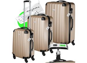 4061173255853 - tectake® 3er Kofferset 3-teilig aus robustem ABS-Kunststoff inkl Kofferwaage und -anhänger 360° drehbare abnehmbare Rollen mit Sicherheitszahlenschloss