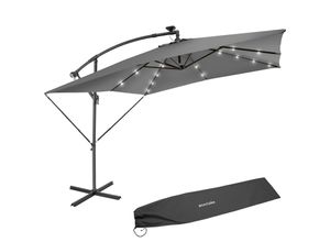 4061173256096 - tectake® Sonnenschirm 250 x 250 cm mit LED Solar-Beleuchtung stufenlos verstellbarer Neigungswinkel inkl Windsicherung und Schutzhülle