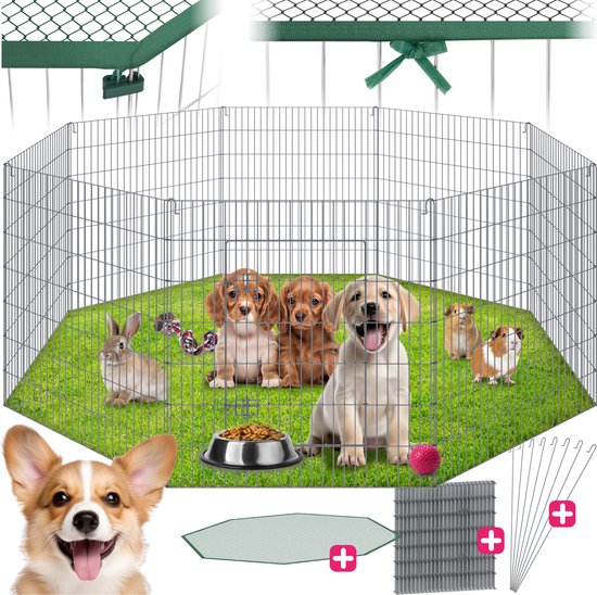 4061173256287 - tectake® Freigehege mit Sicherheitsnetz | Ø 204 cm | Welpenauslauf Kleintiergehege mit 8 Gittern | Kleintiergehege für den Innen- und Außenbereich | Tierbox mit Tür ideal für Kaninchen und Meerschweinchen 4061173256287 - tectake® Freigehege mit Sicherheitsnetz | Ø 204 cm | Welpenauslauf Kleintiergehege mit 8 Gittern | Kleintiergehege für den Innen- und Außenbereich | Tierbox mit Tür ideal für Kaninchen und Meerschweinchen