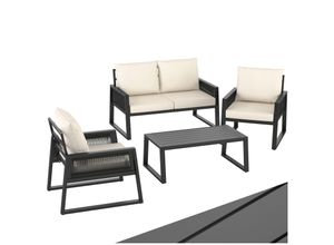 4061173256447 - tectake® Garten-Lounge Set im Rope-Design mit Aluminiumgestell höhenverstellbare Füße Tisch mit Lamellenmuster