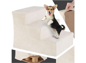 4061173260192 - tectakeÂ® Hundetreppe oder Katzentreppe Haustiertreppe Einstiegshilfe mit waschbarem Bezug extra flache Stufen Haustiertreppe für Sofa Bett oder Auto (beige 37 x 45 x 345 cm 3)