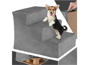 4061173260239 - tectakeÂ® Hundetreppe oder Katzentreppe Haustiertreppe Einstiegshilfe mit waschbarem Bezug extra flache Treppe Haustiertreppe für Sofa Bett oder Auto (grau 37 x 45 x 345 cm)