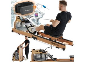 4061173260673 - tectake® Holzrudergerät aus massiver Buche klappbar Belastbarkeit 150 kg inkl Tablethalterung sowie Trainingscomputer mit Bluetooth und Brustgurt