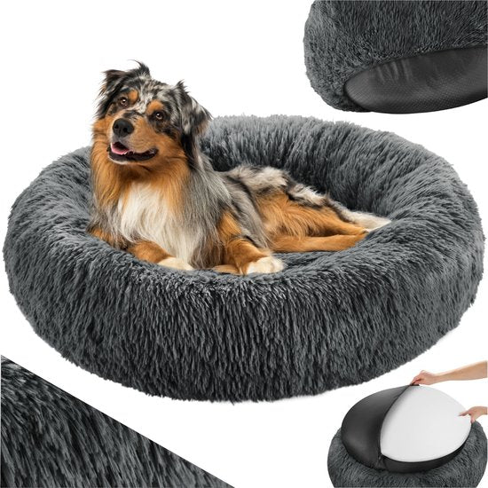 4061173260895 - tectake® Hundekorb für kleine mittlere oder große Hunde oder Katzenkorb waschbares Hundekissen auf dem Boden flauschiger Hundekorb Plüschkissen Hundekorb Hundebett Hundezubehör (Ø 80cm)