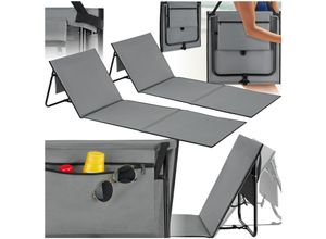4061173261021 - tectake® Strandmatte - Set aus 2 faltbaren Liegematten mit verstellbarer Rückenlehne Tragegurt und Staufach - Ideal für Strand Camping oder Garten - Leicht und pflegeleicht - Grau
