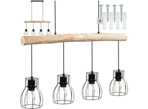 4061173261045 - tectake® Pendelleuchte 4-flammig 4x E27 40 W massiver Holzbalken Gitter-Lampenschirme 82 x 135 x 140 cm