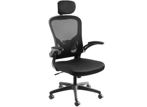 4061173262363 - tectake® Bürostuhl ergonomische Form mit verstellbarer Lordosenstütze und verstellbarer Kopfstütze mit Netzstoffbezug klappbare Armlehnen und Wippfunktion stufenlos höhenverstellbar