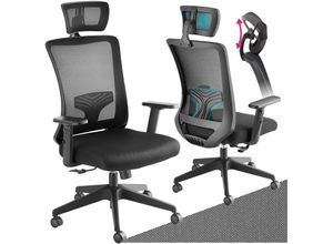 4061173262370 - tectake® Bürostuhl ergonomische Form mit Lordosenstütze und verstellbarer Kopfstütze mit Netzstoffbezug höhenverstellbare Armlehnen und Wippfunktion stufenlos höhenverstellbar