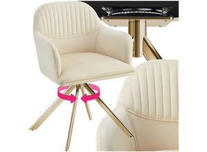 4061173262561 - tectake® Samt-Drehstuhl - Bürostuhl - Esszimmerstuhl mit Armlehnen - Samt-Bürostuhl Küchenstuhl Wohnzimmersessel - 56 x 59 x 81 cm - Creme Gold