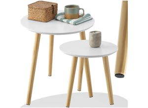 4061173263070 - tectake® 2er Set Beistelltische mit Holzbeinen - Couchtisch im skandinavischen Stil - Tisch für Wohnzimmer Jugendzimmer oder Schlafzimmer - Blumenhocker - 505cm und 355cm hoch