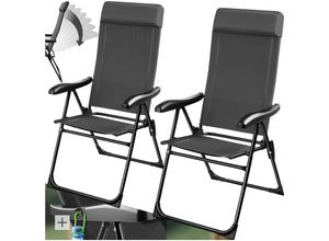 4061173268440 - Campingstuhl - Klappbar - 7-fach verstellbare Rückenlehne - Gartenstuhl - Liegestuhl - Stahl mit Aluminiumgestell - 2er-Set - Anthrazit