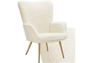 4061173268525 - tectake® Ohrensessel im skandinavischen Stil - Teddy Chair Hygge - Sessel für Wohnzimmer Schlafzimmer - Loungesessel - Goldfarbene Metallbeine - Belastbarkeit bis 150 kg - Creme