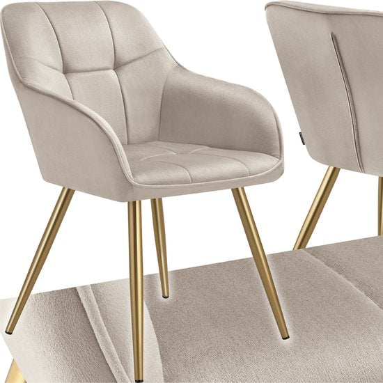 4061173269942 - tectake® Velvet Chair - Esszimmerstuhl mit gestepptem Samtstoff moderne Küchenstühle bequemer Sessel für Wohnzimmer Esszimmer Lounge - taupe   gold