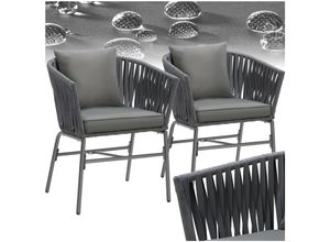 4061173271020 - tectake® Gartenstuhl 2er-Set Metall-Outdoor-Stuhl Terrassenstuhl mit Armlehnen Loungesessel Gartensessel Gartenmöbel Balkonmöbel Gartenset Lounge wasserabweisende Polster verstellbare Beine