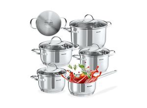 4061173286321 - tectake® Kochtopfset 9-teilig aus Edelstahl für Induktion geeignet Glasdeckel mit Dampfabzug integrierte Messskala in den Töpfen