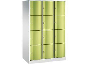 4061261434443 - C+P XL-Schließfachschrank Resisto H1950xB1148xT640 Korpus Lichtgrau Türen Viridingrün 3 Abteile 12 Fächer