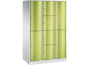 4061261470557 - C+P XL-Kombi-Schließfachschrank Resisto H1950xB1148xT640 Korpus Lichtgrau Türen Viridingrün 3 Abteile 8 Fächer