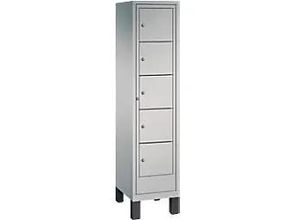 4061261651338 - C+P Wäsche-Sammelschrank Evolo H1850xB420xT500mm Korpus Weißaluminium Fronten Weißaluminium 1 Abteil mit 5 Fächern