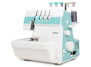 4061275226256 - MEDION Overlock-Nähmaschine MD 19169 Teleskopfadenführung Zubehör- Fach Nähmaschinen 4 Fäden gleichzeitig Nähen mit 2 Nadeln Einstellbare Fadenspannung blau (türkis)