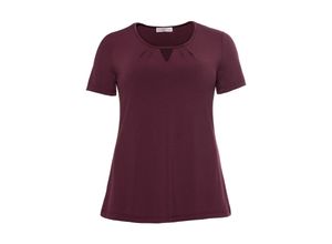 4061303038721 - Große Größen Kurzarmshirt mit Cut-Out am Ausschnitt aubergine Gr44 46