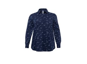 4061303442290 - Große Größen Bluse mit Alloverdruck und Krempelärmeln marine Gr48 4061303442290 - Große Größen Bluse mit Alloverdruck und Krempelärmeln marine Gr48