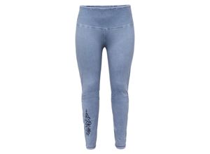 4061303442672 - Große Größen Leggings in Oil-washed-Optik mit Blumendruck taubenblau Gr44