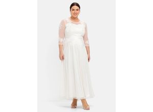 4061303445598 - Große Größen Abendkleid mit Spitzenapplikationen in Corsagenoptik offwhite Gr44