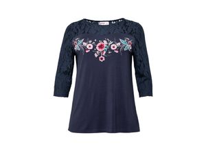 4061303469334 - Große Größen Shirt mit Blumendruck und Spitze marine Gr44 46