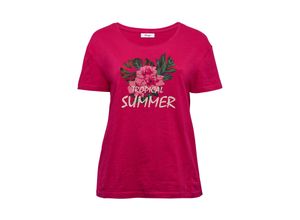 4061303562165 - Große Größen T-Shirt mit tropischem Blumenfrontdruck dunkelpink Gr48 50