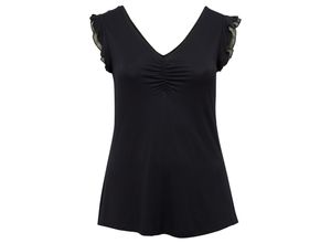 4061303583429 - Große Größen Tanktop im Materialmix mit Rüsche am Arm schwarz Gr48