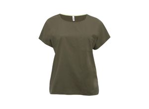 4061303604391 - Große Größen Shirt im Materialmix mit verlängerter Rückenpartie dunkelkhaki Gr44 46