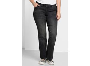 4061303760714 - Große Größen Bootcut-Jeans in 5-Pocket-Form mit Used-Effekten black Denim Gr112