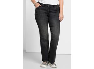 4061303760745 - Große Größen Bootcut-Jeans in 5-Pocket-Form mit Used-Effekten black Denim Gr27