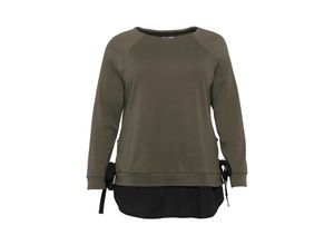 4061303765504 - Große Größen Sweatshirt mit Ösen und Schnürung dunkelkhaki Gr44 46