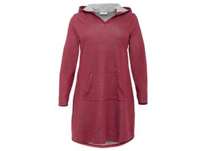 4061303800342 - Große Größen Sweatkleid mit Kapuze und Kängurutasche rubinrot Gr44 46